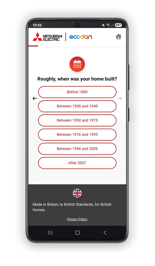 Find My Ecodan — property assessment screen